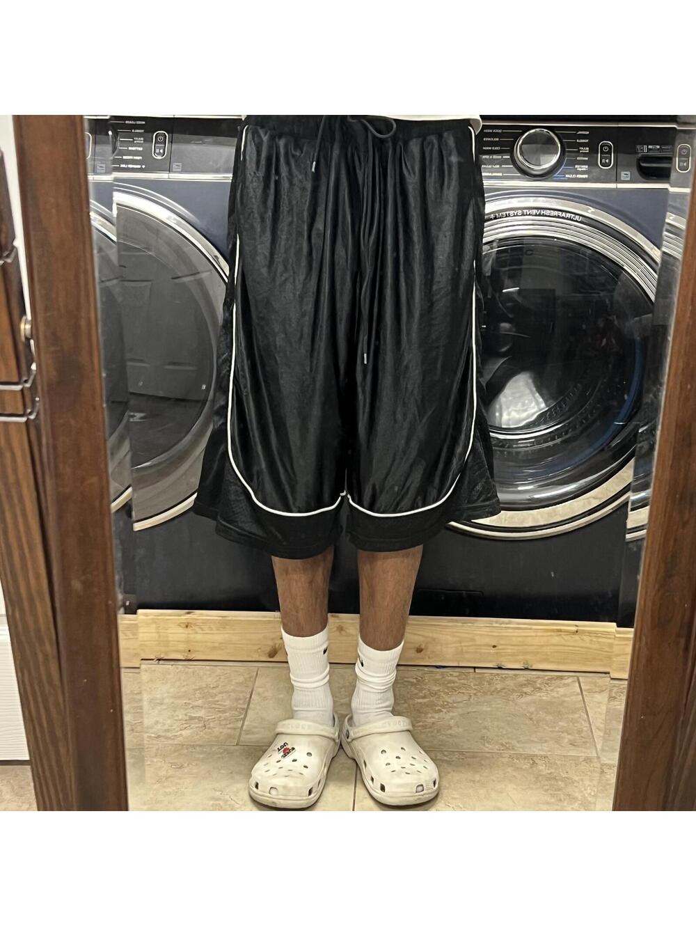 Baggy Long Y2K Black Victorious Gym Shorts Sz. 2XL Silky Shiny Dazzle Basketball